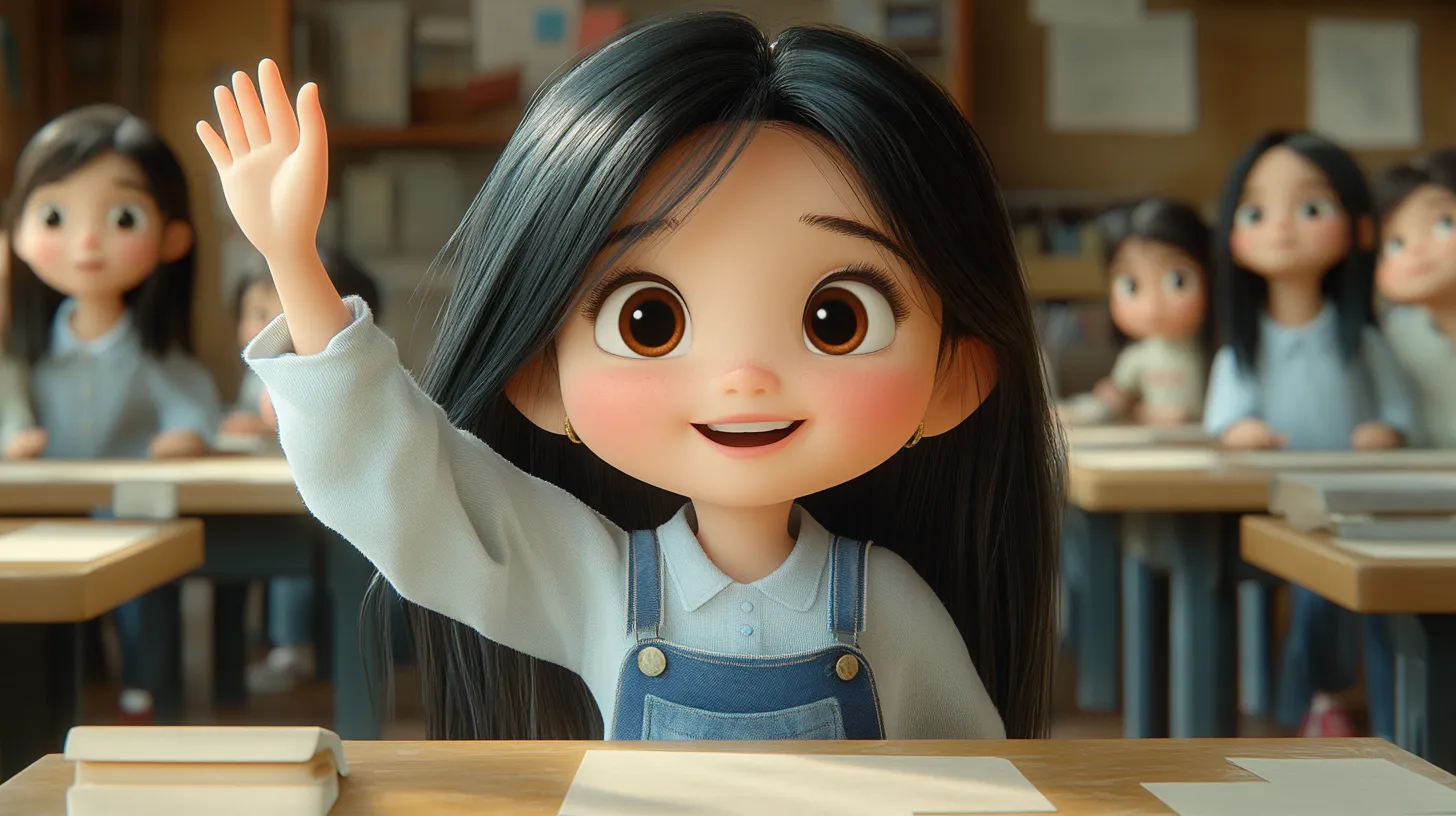 Cartoon illustration of diverse children sitting attentively in a classroom facing a teacher.