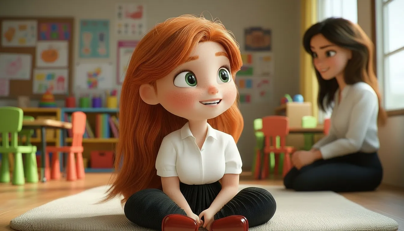 Cartoon children following various classroom rules like raising hands, sharing, and listening.