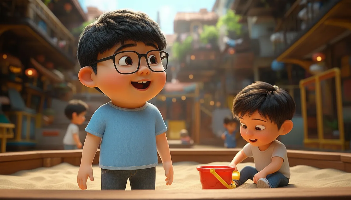 Cartoon children happily playing together, illustrating the concept of taking turns.