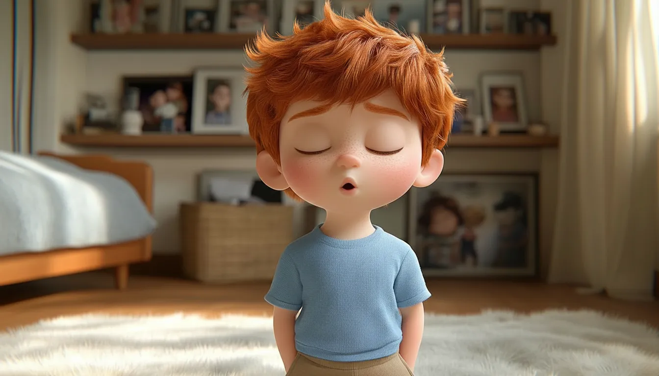 A child looking frustrated, with thought bubbles showing calming techniques like deep breaths.